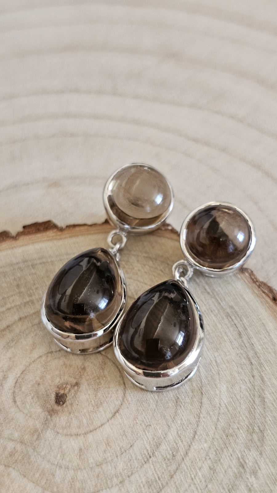 925 Sterling Silver Smokey Quartz Drop Earrings Hallmarked 17.84g 40mm