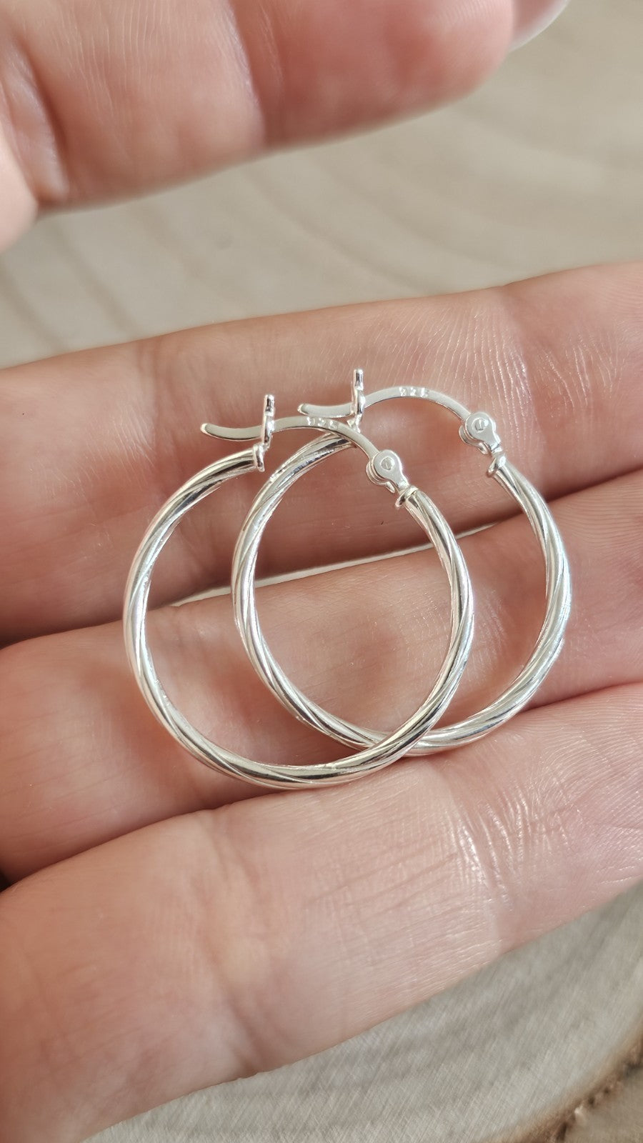 925 Sterling Silver Twisted Hoop Earrings 27.5mm Medium Hoops Stamped 925