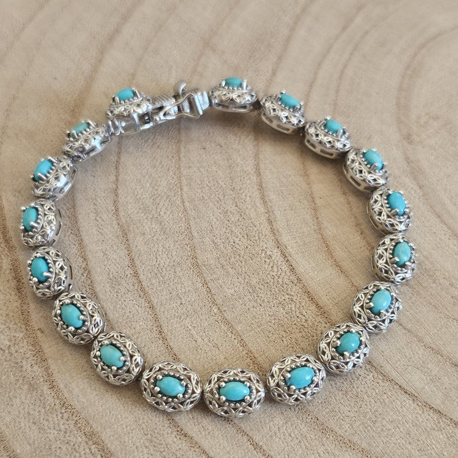 925 Sterling Silver Sleeping Beauty Turquoise Bracelet 8" Fully Hallmarked