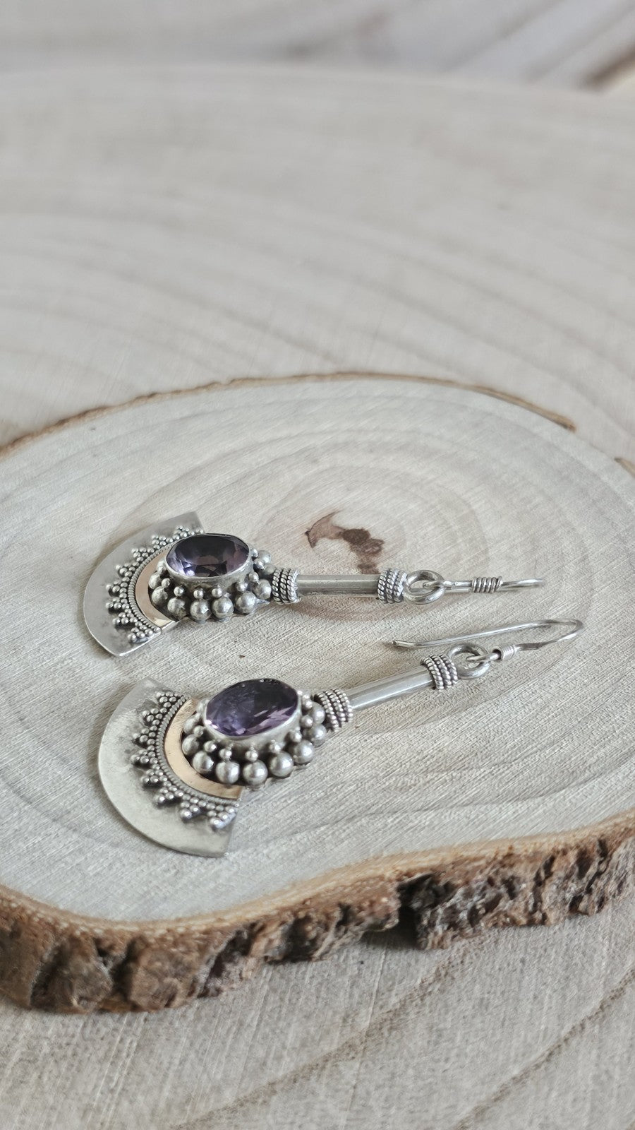 BA SUARTI 925 Sterling Silver Amethyst Drop Earrings Gold Detail 9.22g