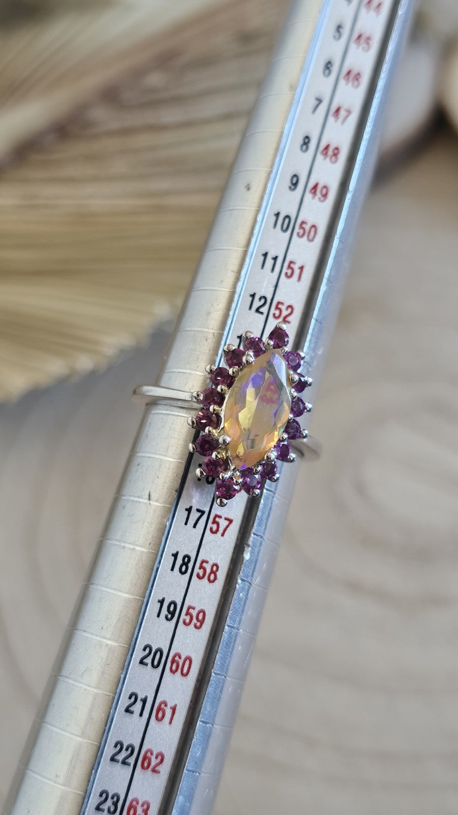 925 Sterling Silver Opal Rhodolite Garnet Halo Statement Ring Size N 1/2 3.90g