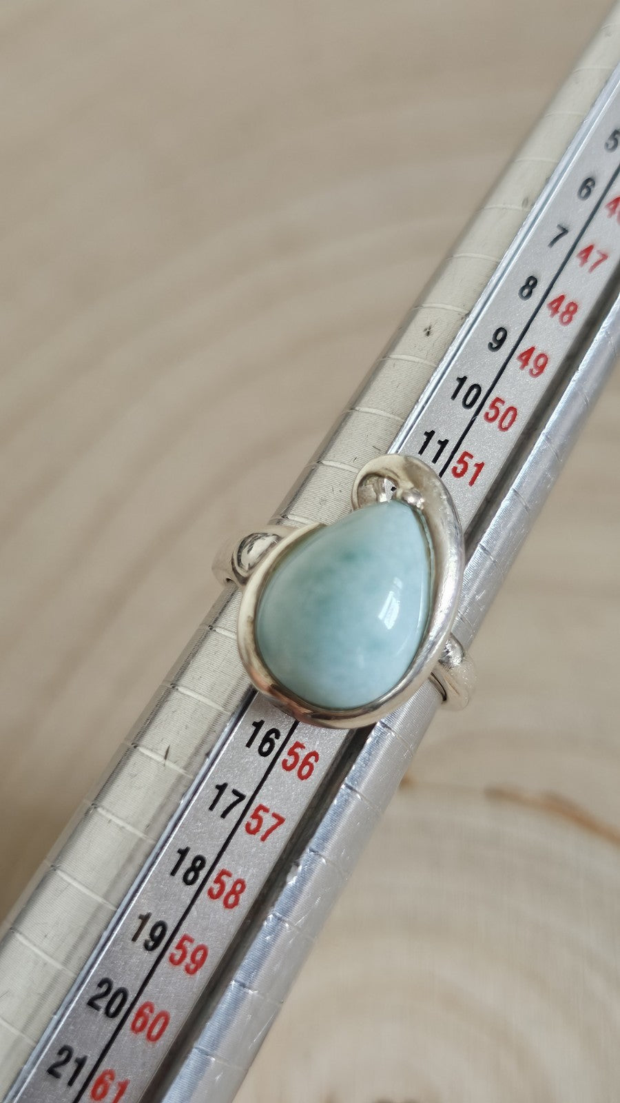 925 Sterling Silver Larimar Teardrop Ring Size N Blue Gemstone 5.51g