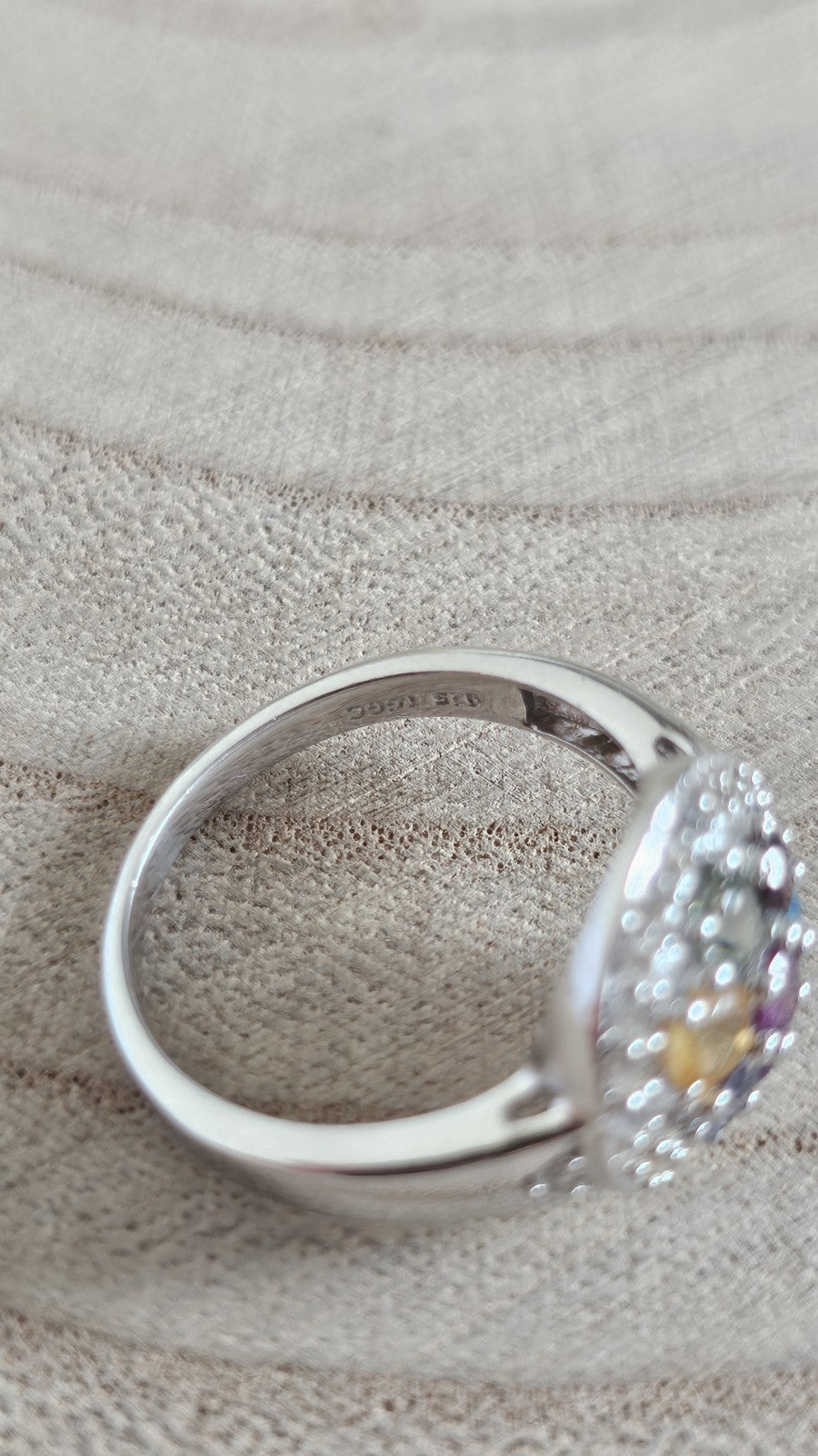 925 Sterling Silver Natural Multicolour Tourmaline Zircon Ring Size R TGGC