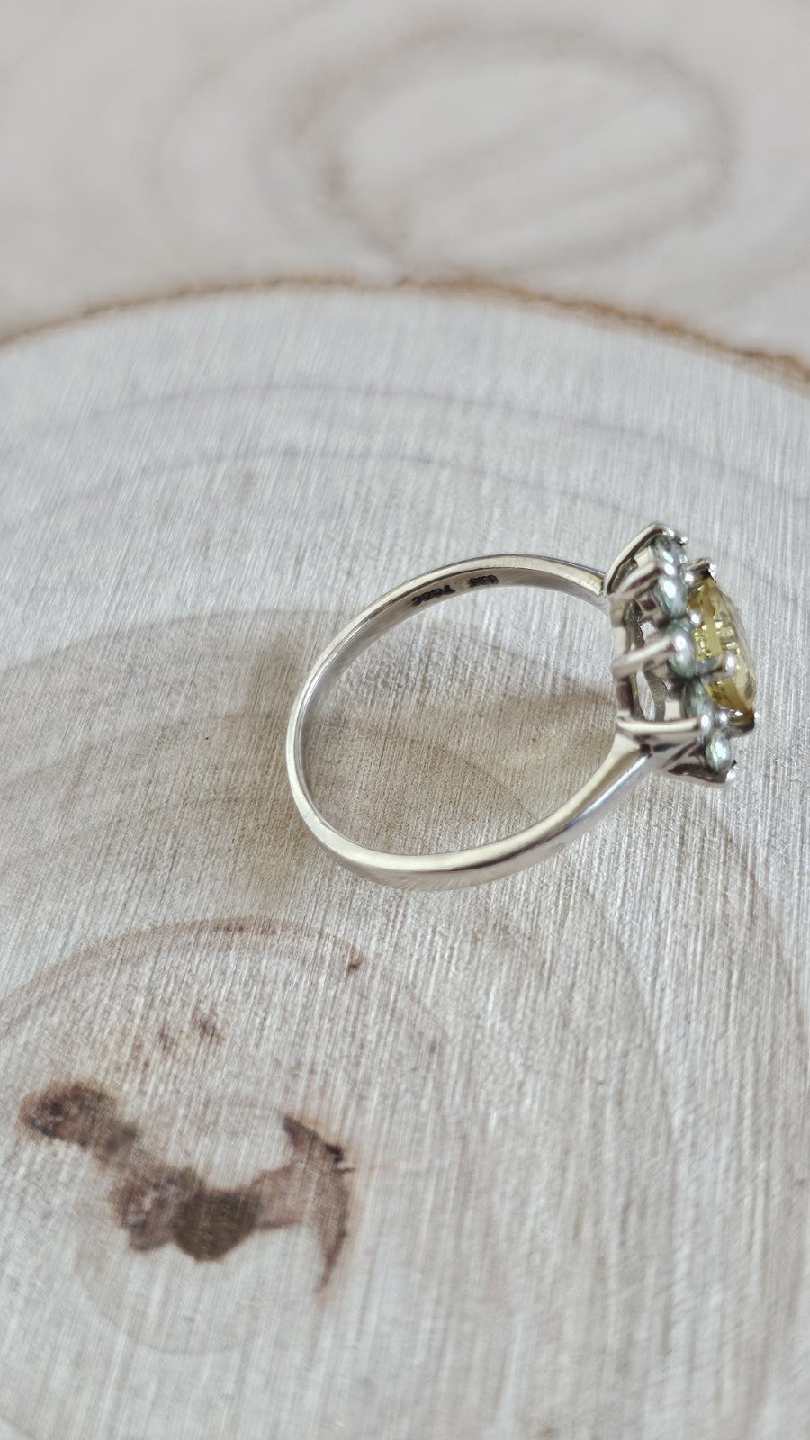 925 Sterling Silver Yellow Green Sapphire Cluster Ring TGGC Size J 1/2