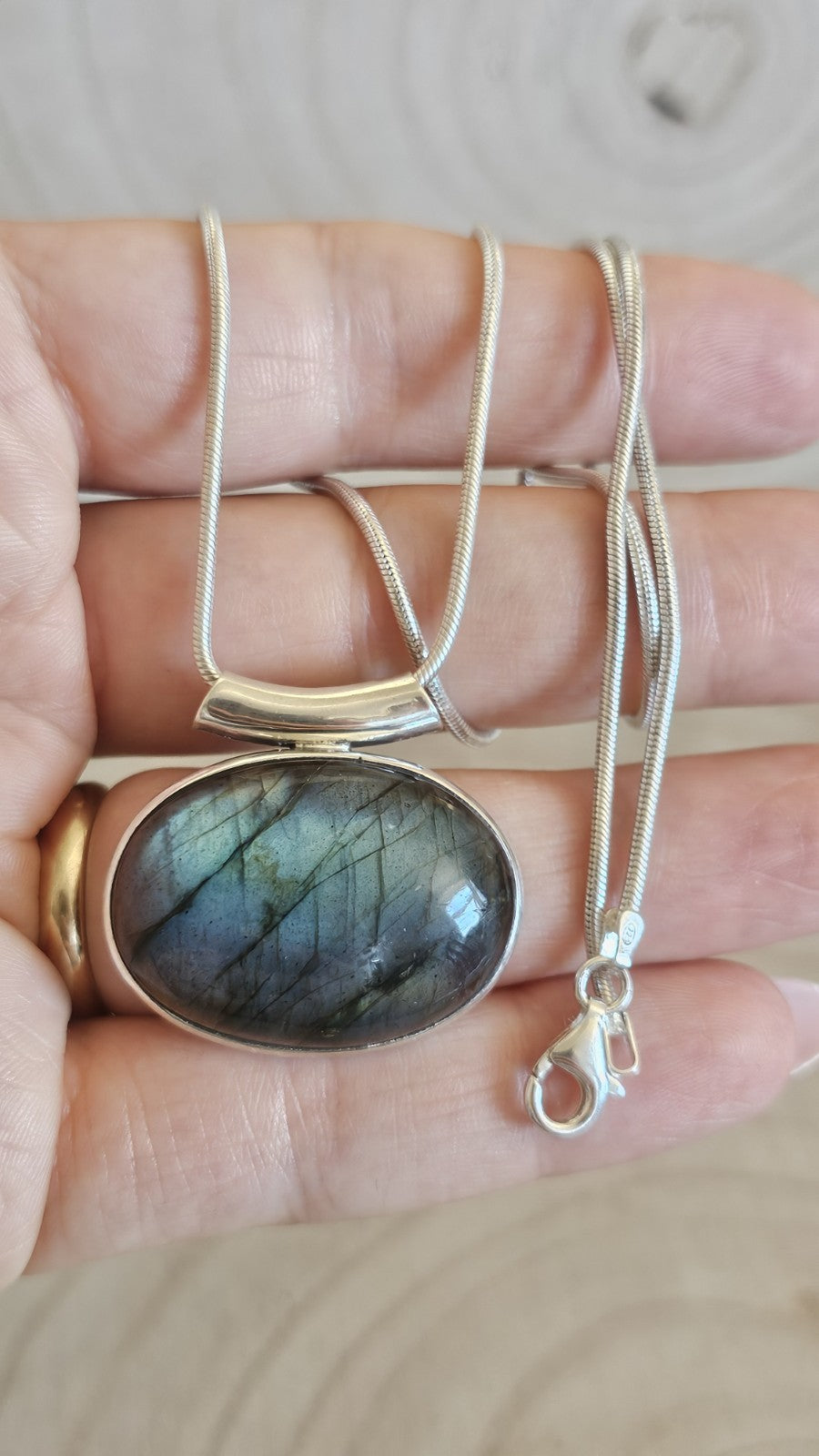 925 Sterling Silver Labradorite Pendant Necklace 20" Snake Chain 20.8g