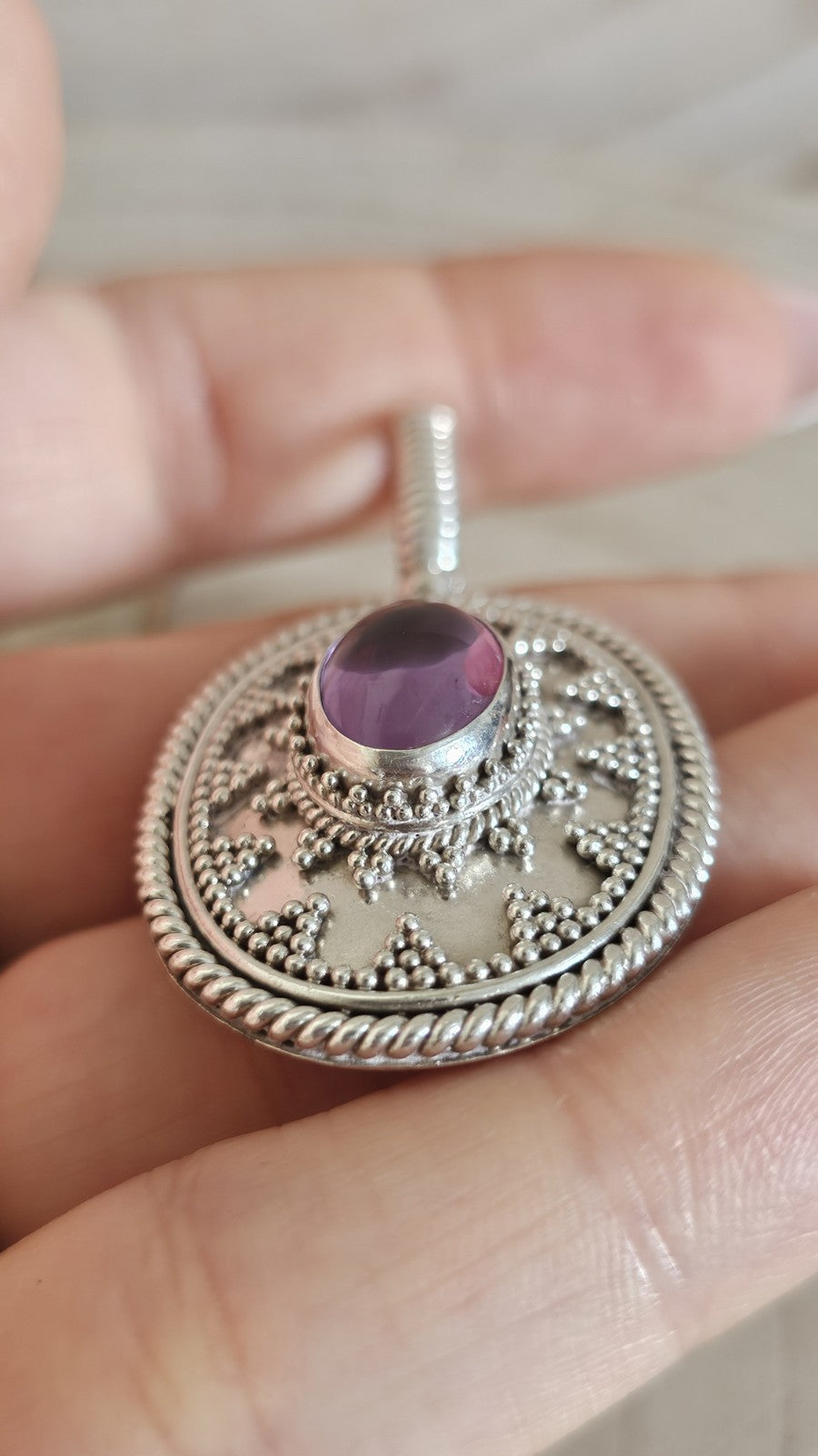 BA SUARTI 925 Sterling Silver Amethyst Pendant Large Ornate 18.12g Hallmarked