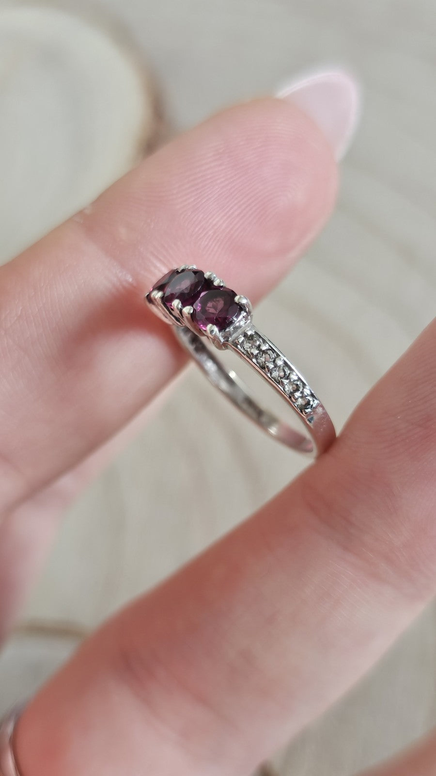 TGGC 925 Sterling Silver Rhodolite Garnet & Zircon Trilogy Ring Size L