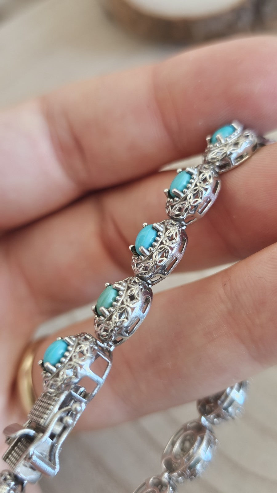 925 Sterling Silver Sleeping Beauty Turquoise Bracelet 8" Fully Hallmarked