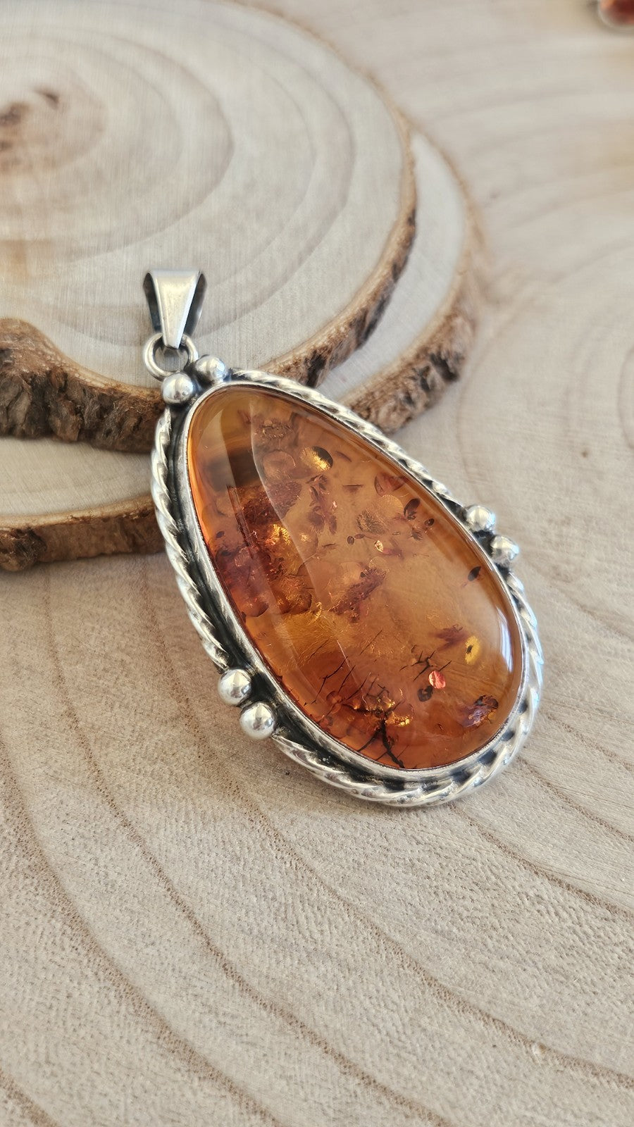 Large 925 Sterling Silver Amber Teardrop Pendant 20.50g 68.36mm