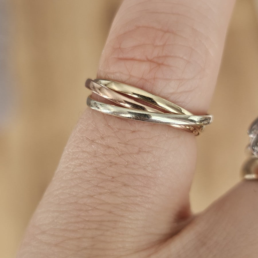 9ct Tri Colour Gold Russian Wedding Ring Triple Interlocking Bands Size K 1/2 