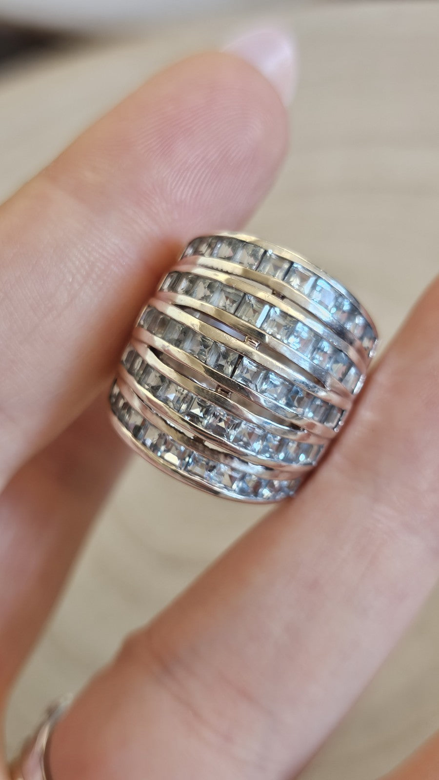 925 Sterling Silver Blue Topaz Wide Statement Ring Size M 1/2 Hallmarked 11.33