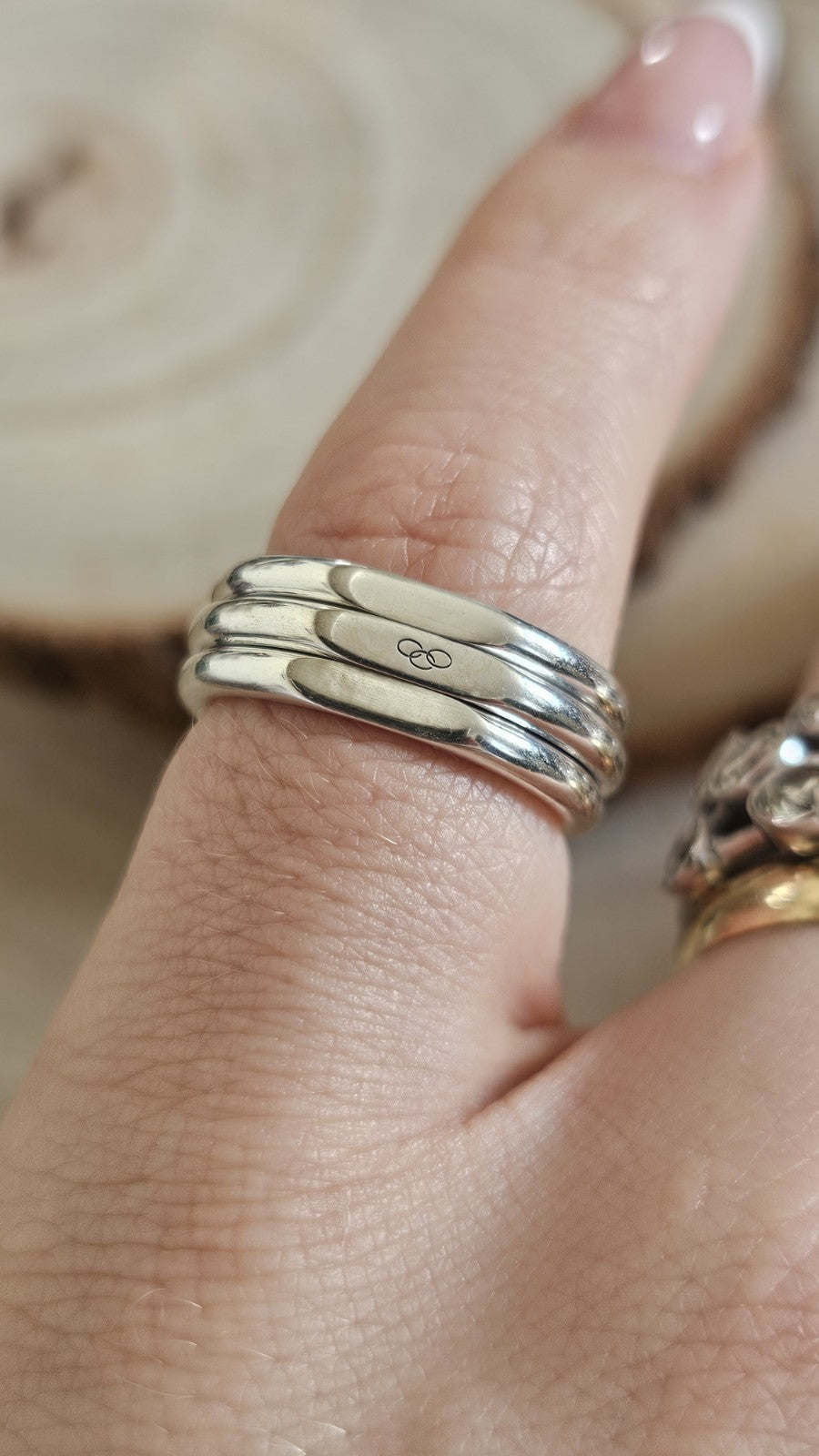 Links of London 925 Sterling Silver Triple Band Spinner Ring , Size M 1/2