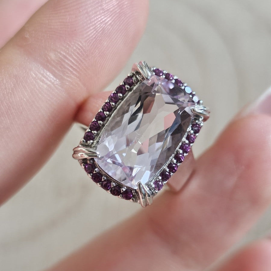 925 Sterling Silver Amethyst & Rhodolite Garnet Statement Ring–Size N 1/2- 7.27g