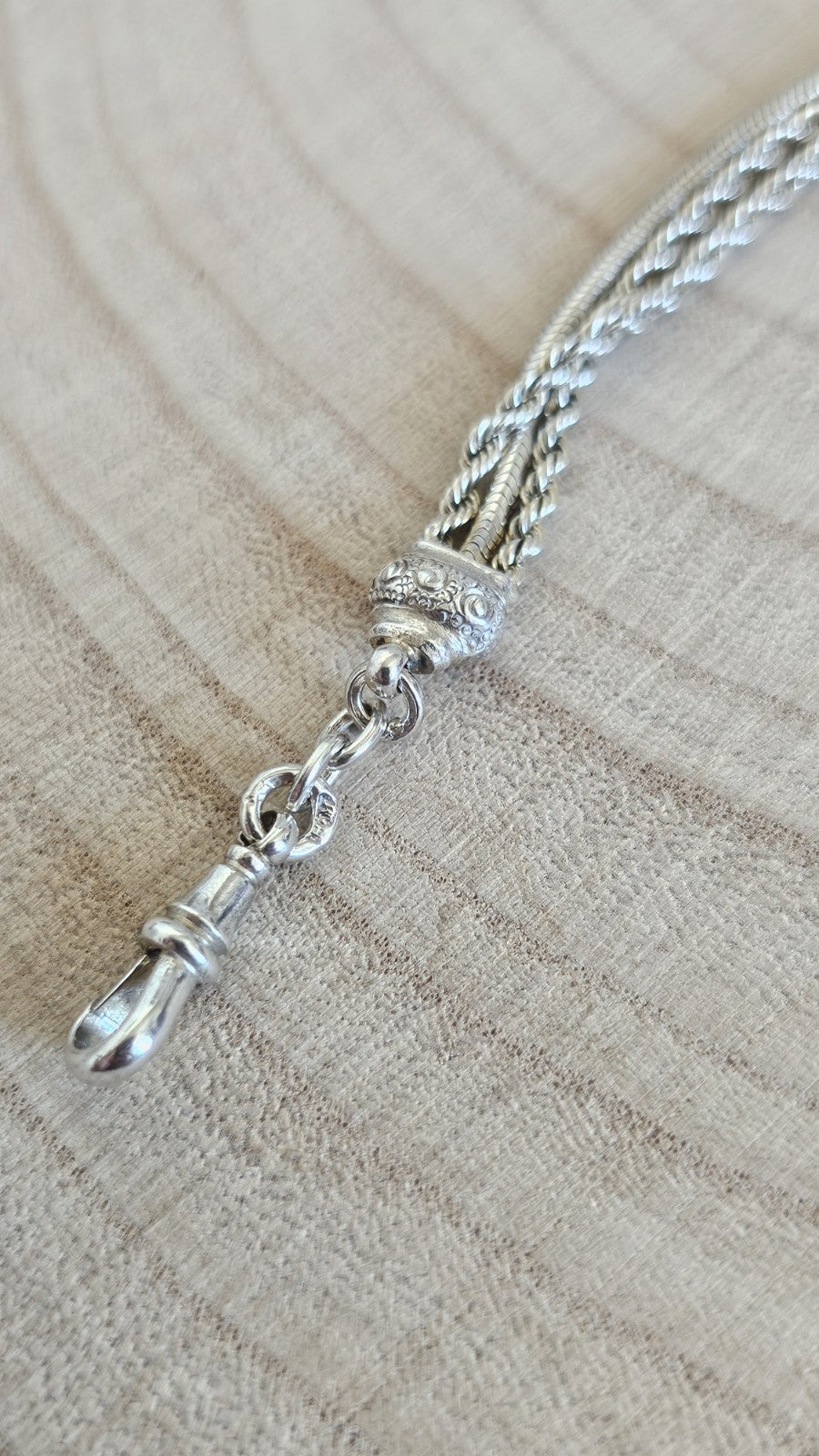 Antique Victorian 900 Silver Albertina Watch Chain Bracelet Tassel 17.88g