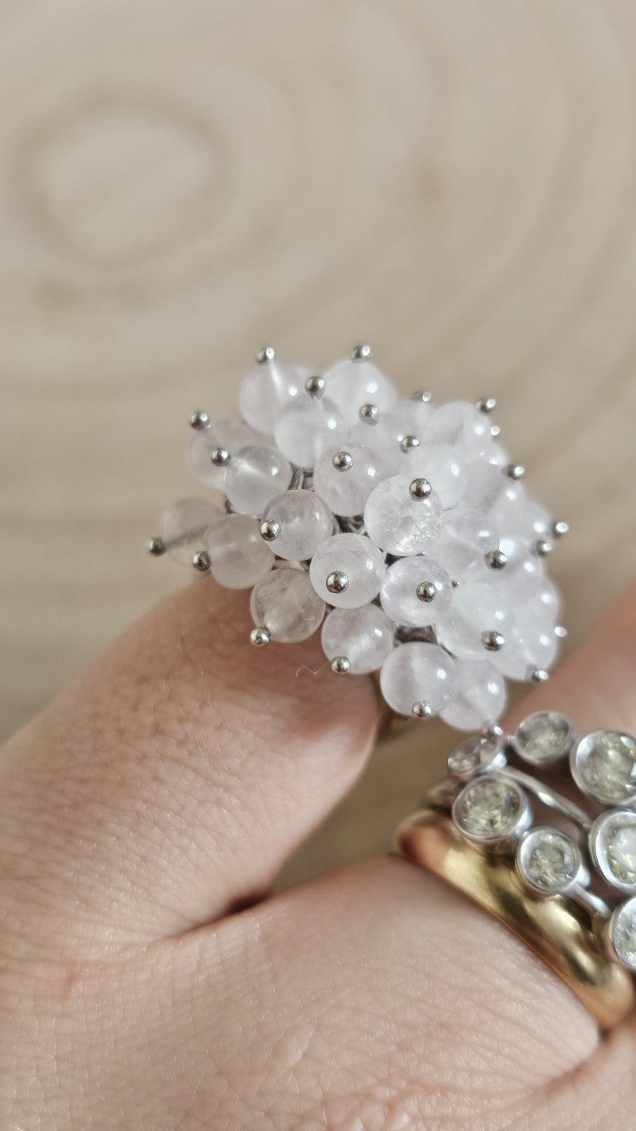 925 Sterling Silver Rose Quartz Cluster Ring Hallmarked Size J 1/2–13.20g