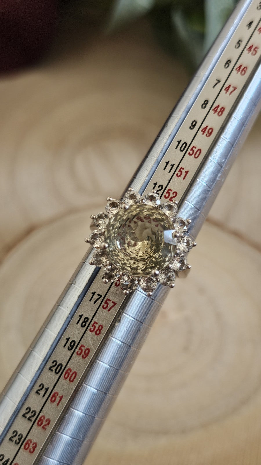 TGGC 925 Sterling Silver Green Amethyst/Prasiolite Halo Ring, Size N 1/2