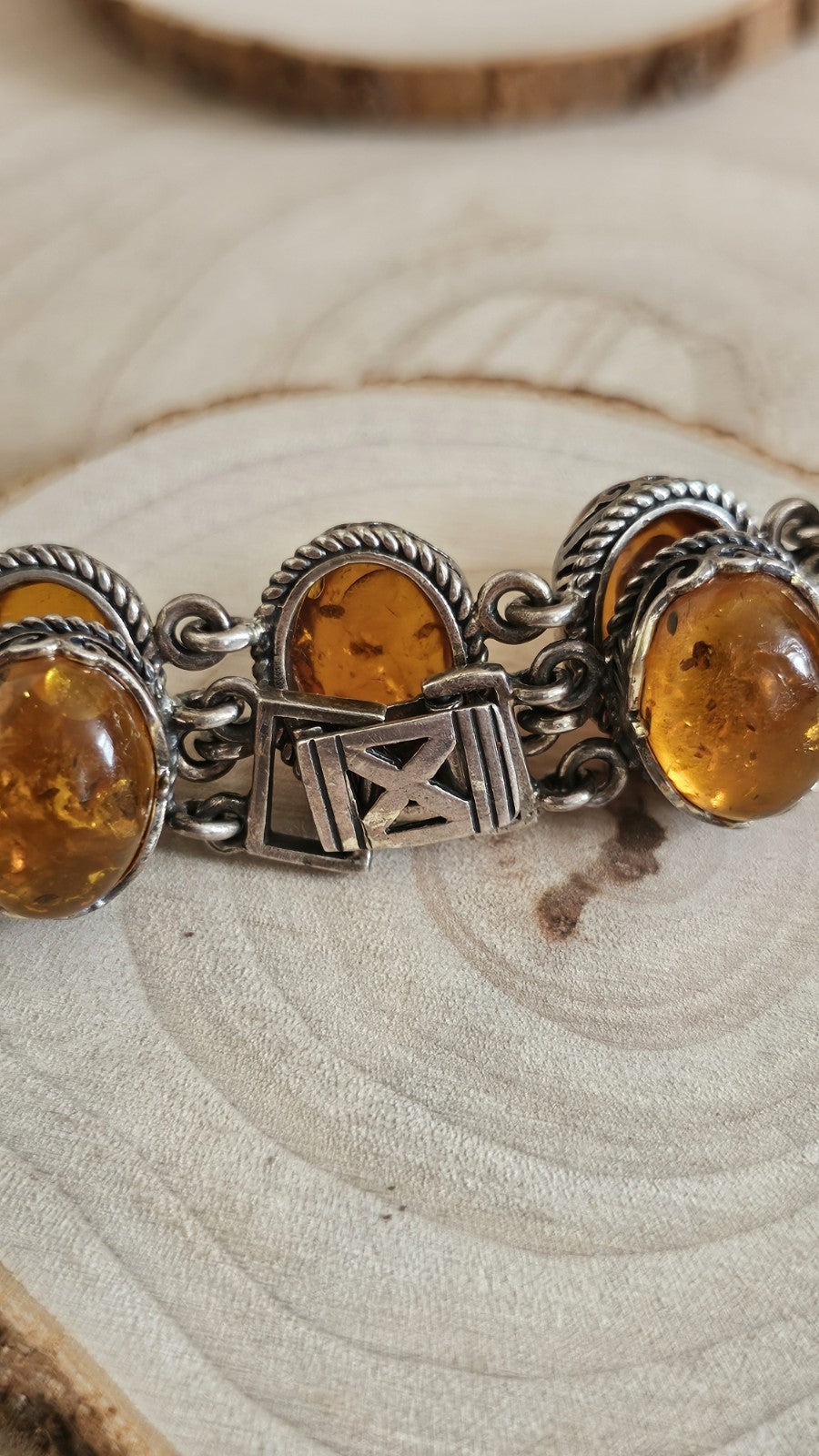 925 Sterling Silver Baltic Amber Oval Link Bracelet 38.75g 20.3cm/8 inches