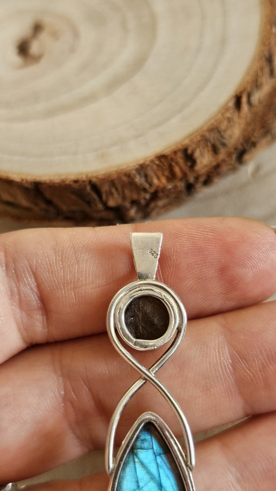 925 Sterling Silver Long Labradorite  Pendant Blue Flash 7.35g