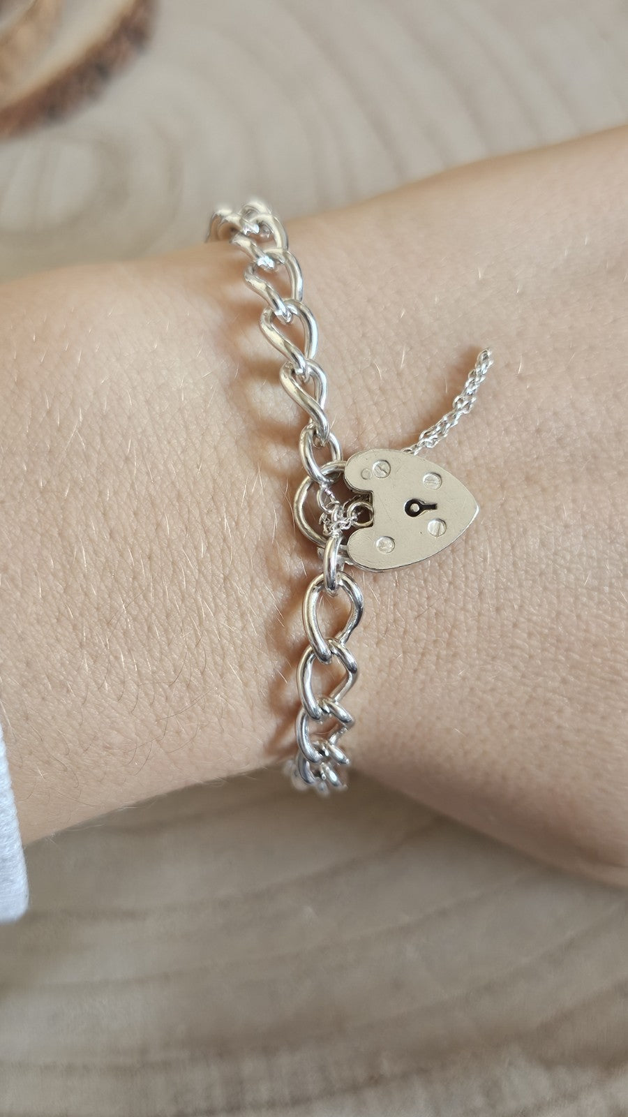 Vintage 1969 Sterling Silver Curb Bracelet Heart Padlock Hallmarked 14.38g