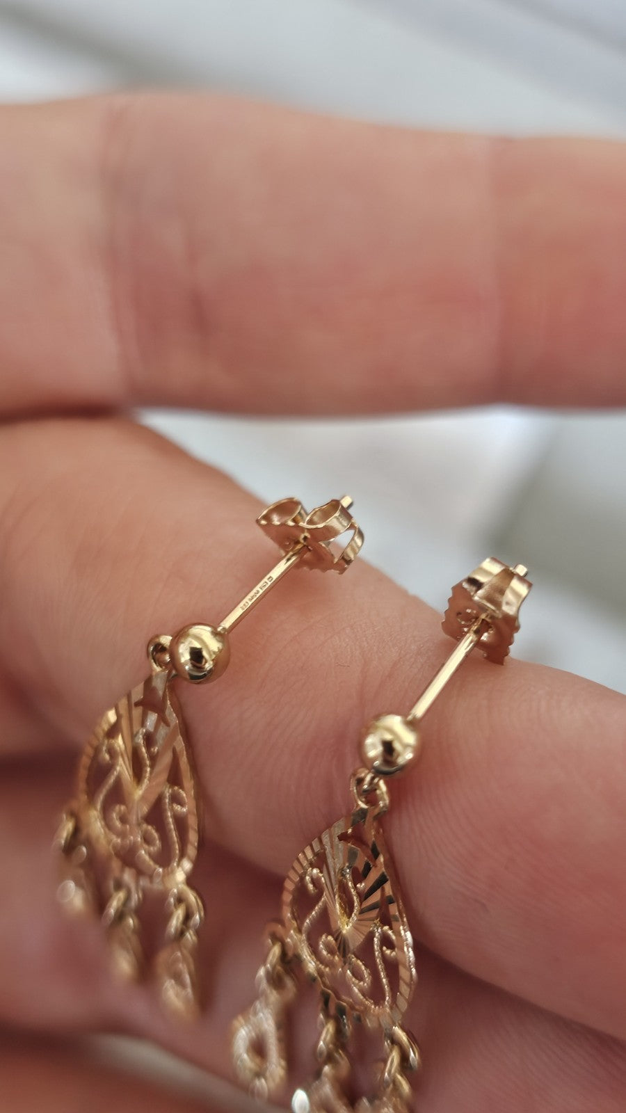9ct Yellow Gold Filigree Chandelier Drop Earrings 31.8mm 2.62g 375