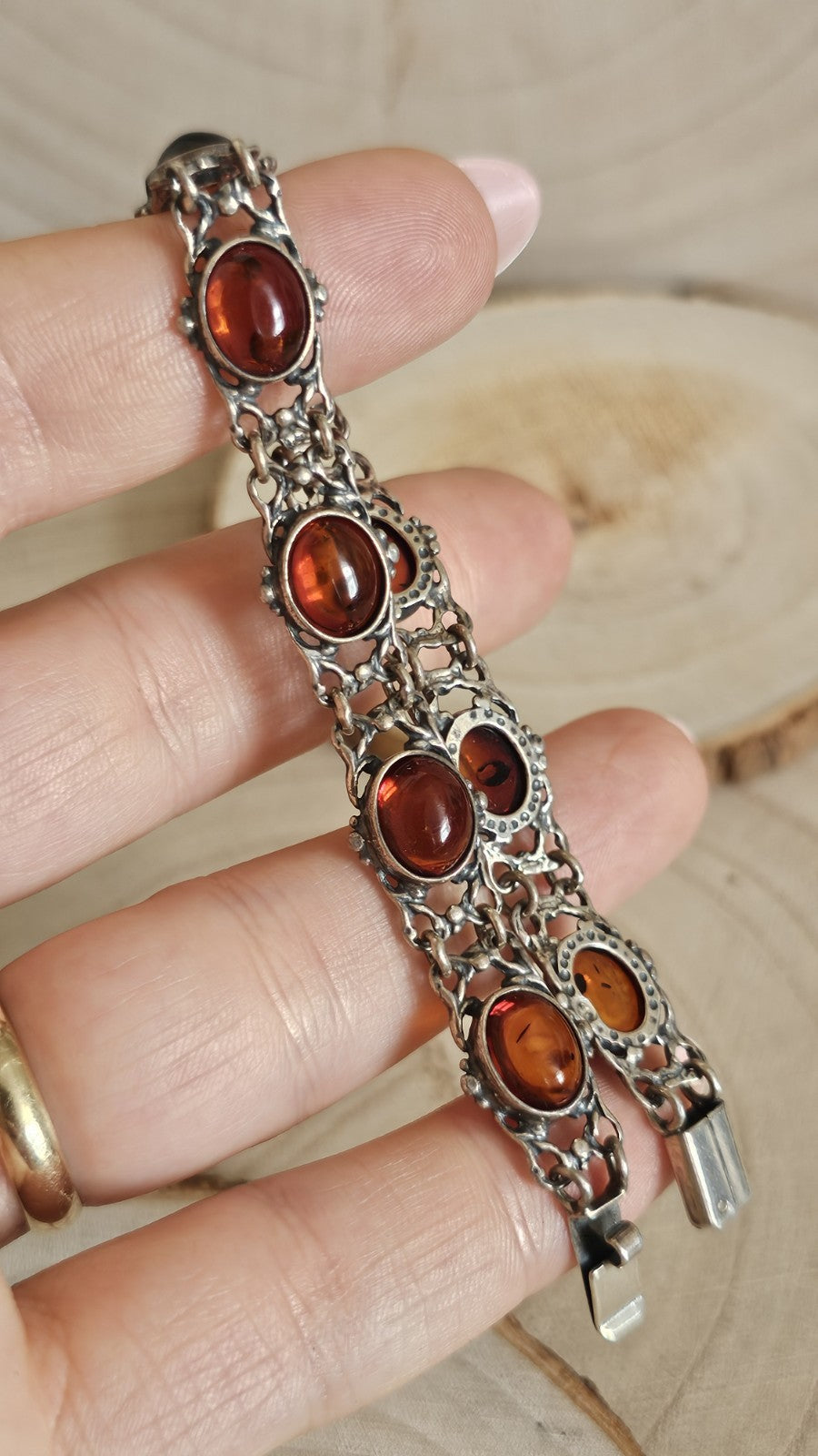 Vintage Polish 925 Sterling Silver Amber Bracelet 🧡 Gdańsk Hallmark