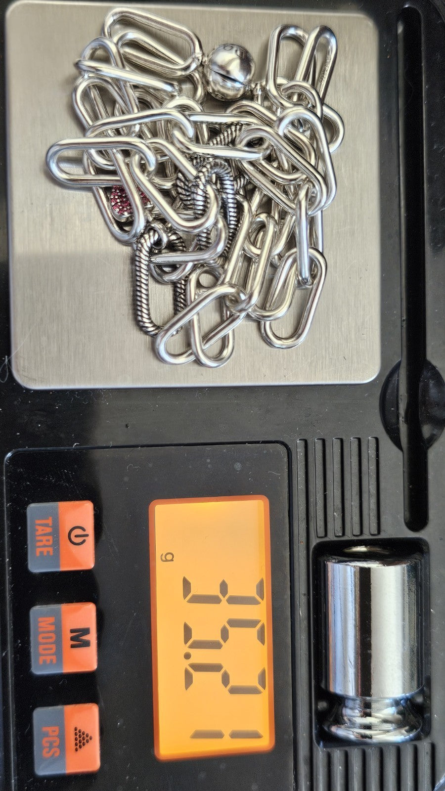 Pandora ALE 925 Sterling Silver Paperclip Chain Necklace Heart Charm 17.5"35.21g