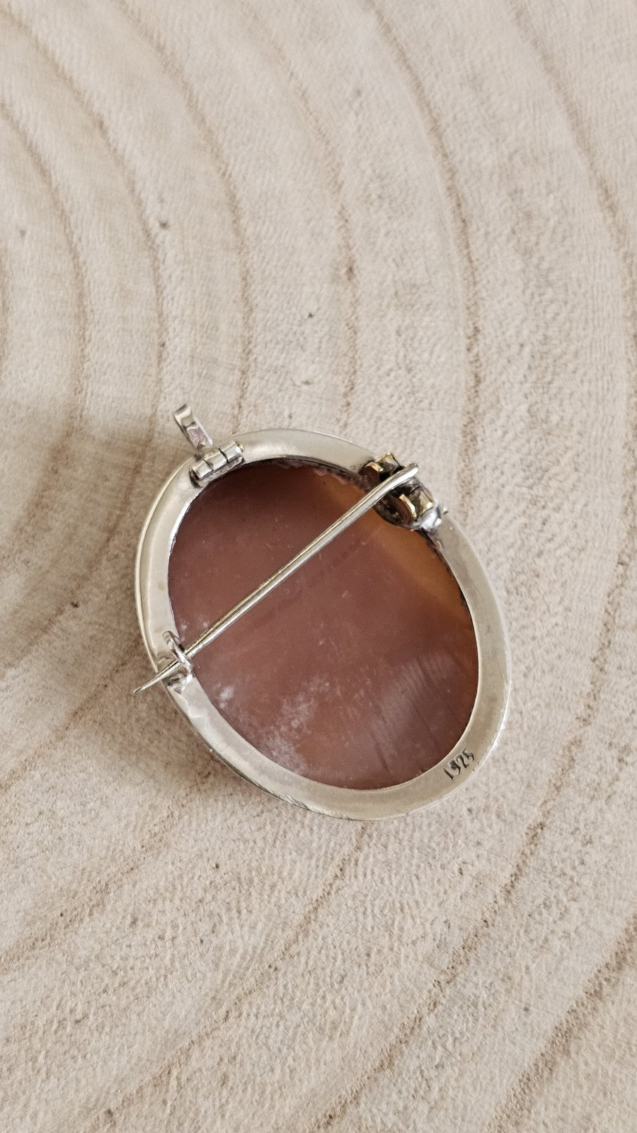 Vintage 925 Sterling Silver Carved Shell Cameo Brooch Pendant Convertible 5.37g