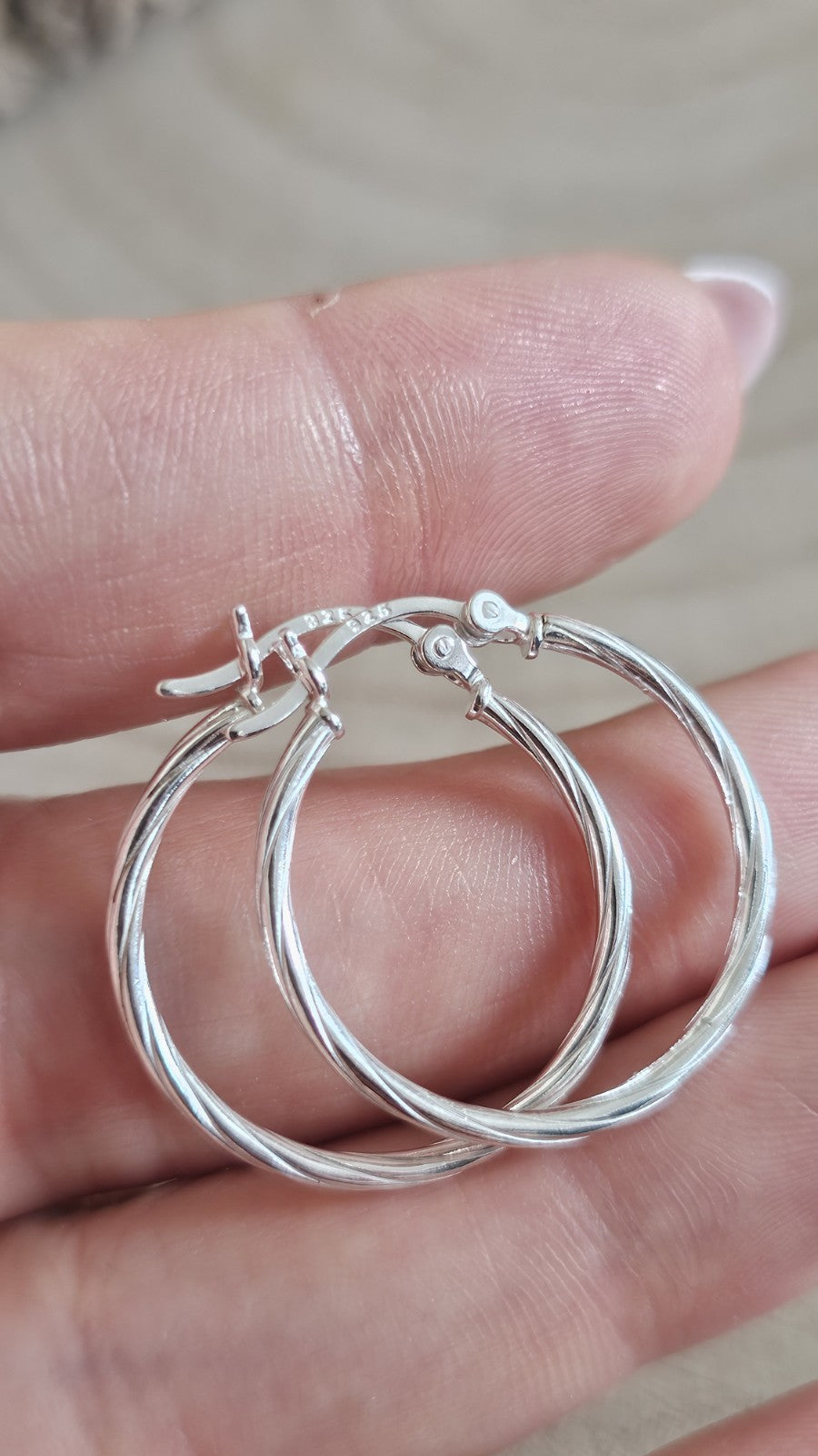 925 Sterling Silver Twisted Hoop Earrings 27.5mm Medium Hoops Stamped 925