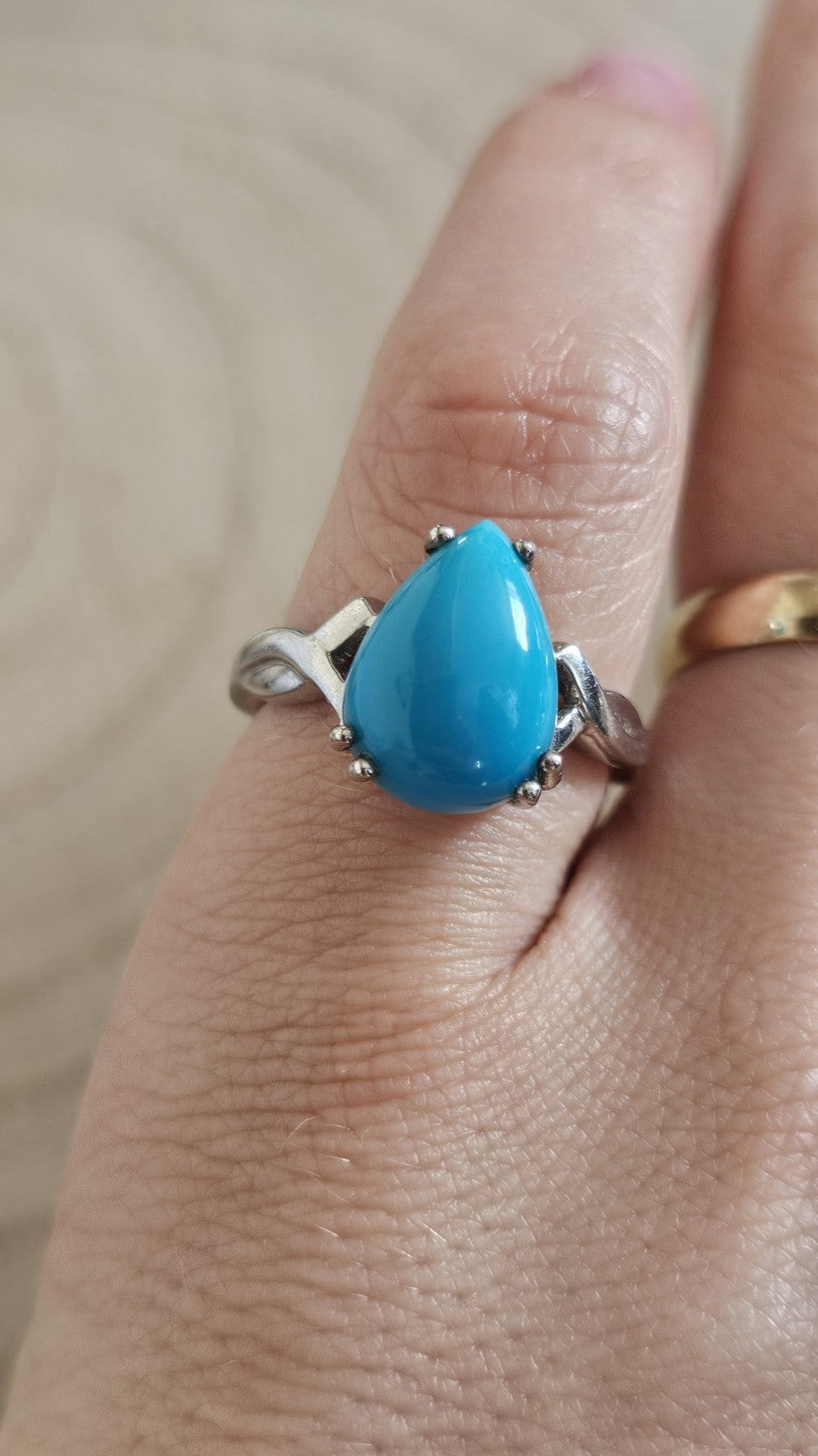 925 Sterling Silver Sleeping Beauty Turquoise Pear Ring Size P 1/2 4.47g