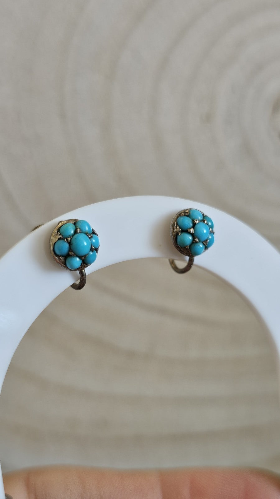 Antique 800 Silver Turquoise Cluster Screw Back Earrings 2.59g
