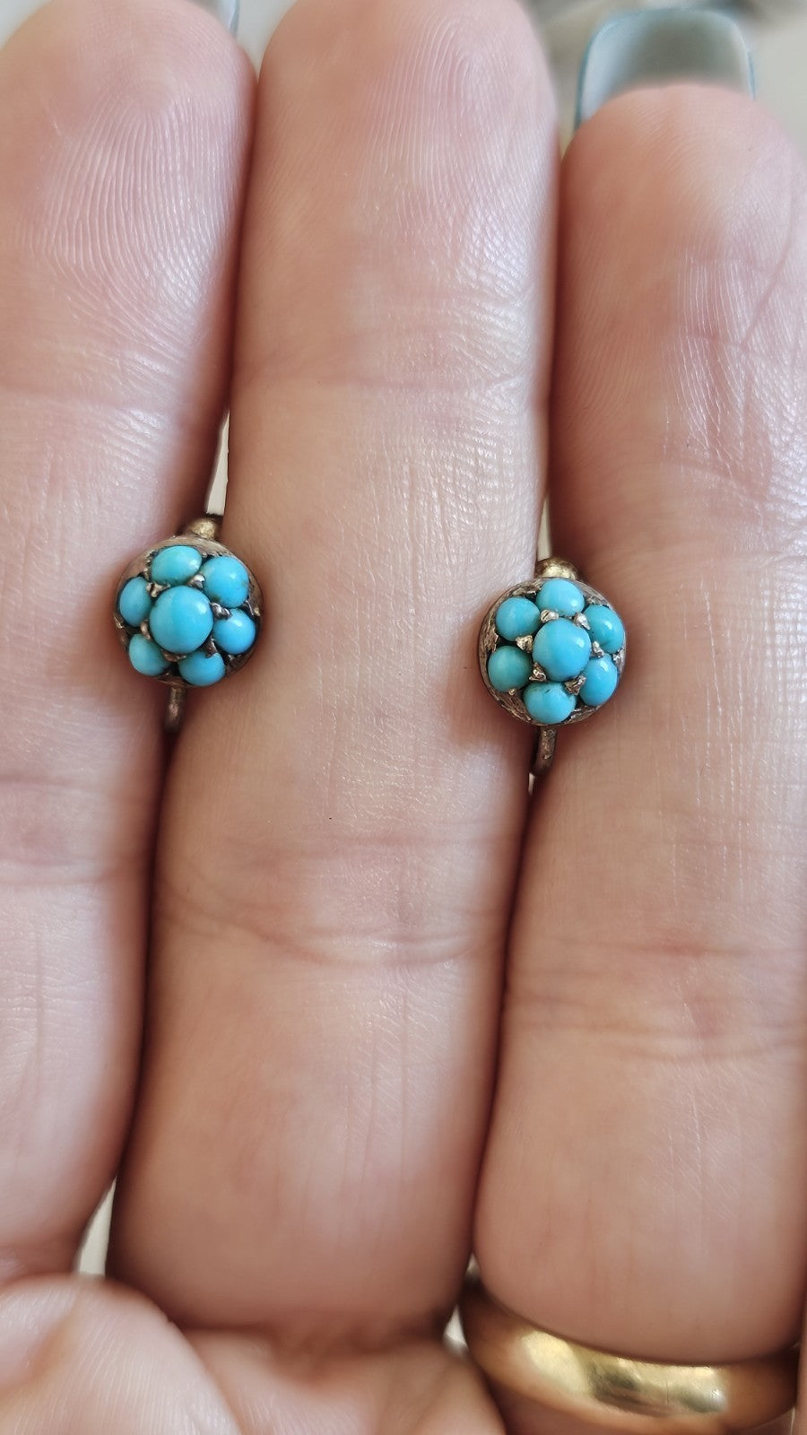 Antique 800 Silver Turquoise Cluster Screw Back Earrings 2.59g