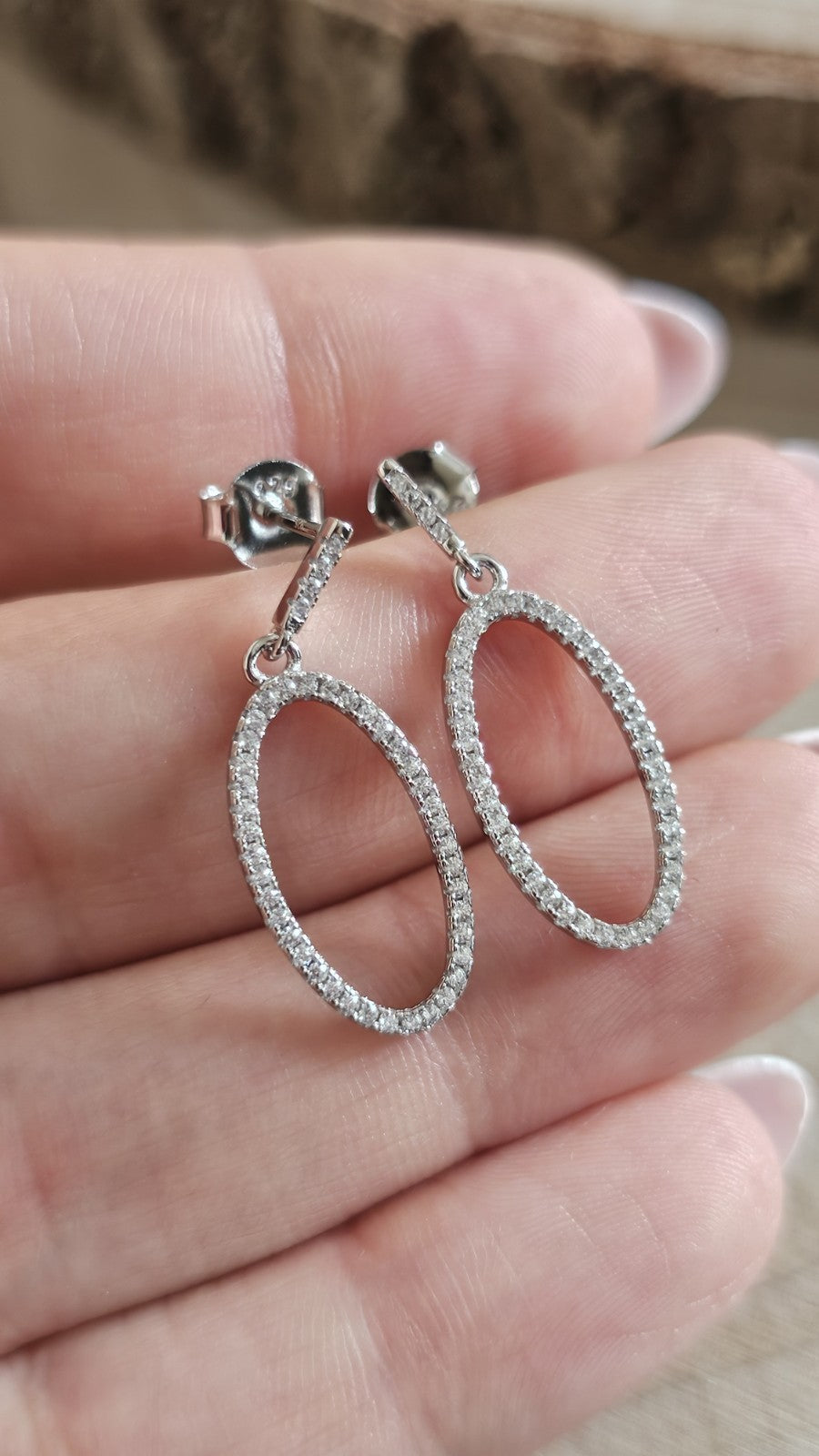 925 Sterling Silver CZ Oval Drop Dangle Earrings Sparkling 27mm