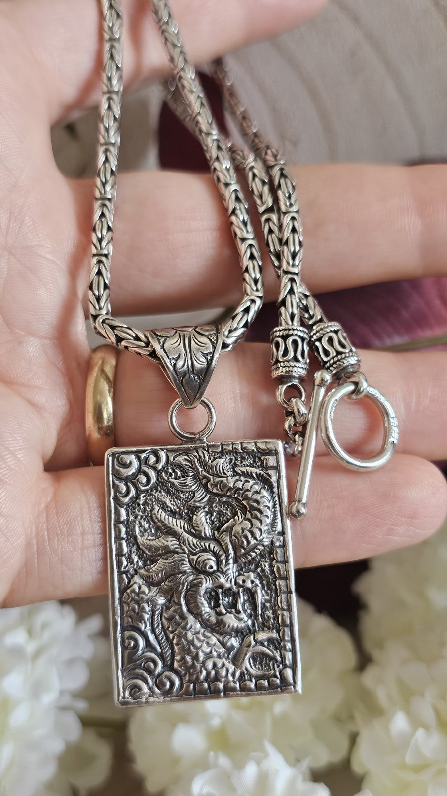 BA SUARTI 925 Sterling Silver Dragon Pendant Necklace 18" Heavy 38.27g