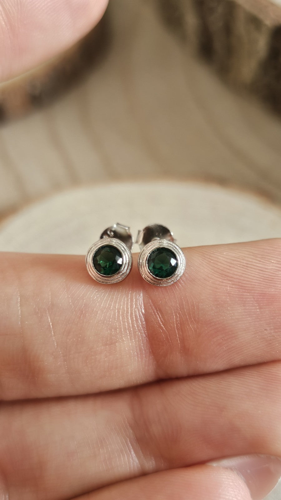 925 Sterling Silver Green CZ Stud Earrings 6mm Round Bezel Style New
