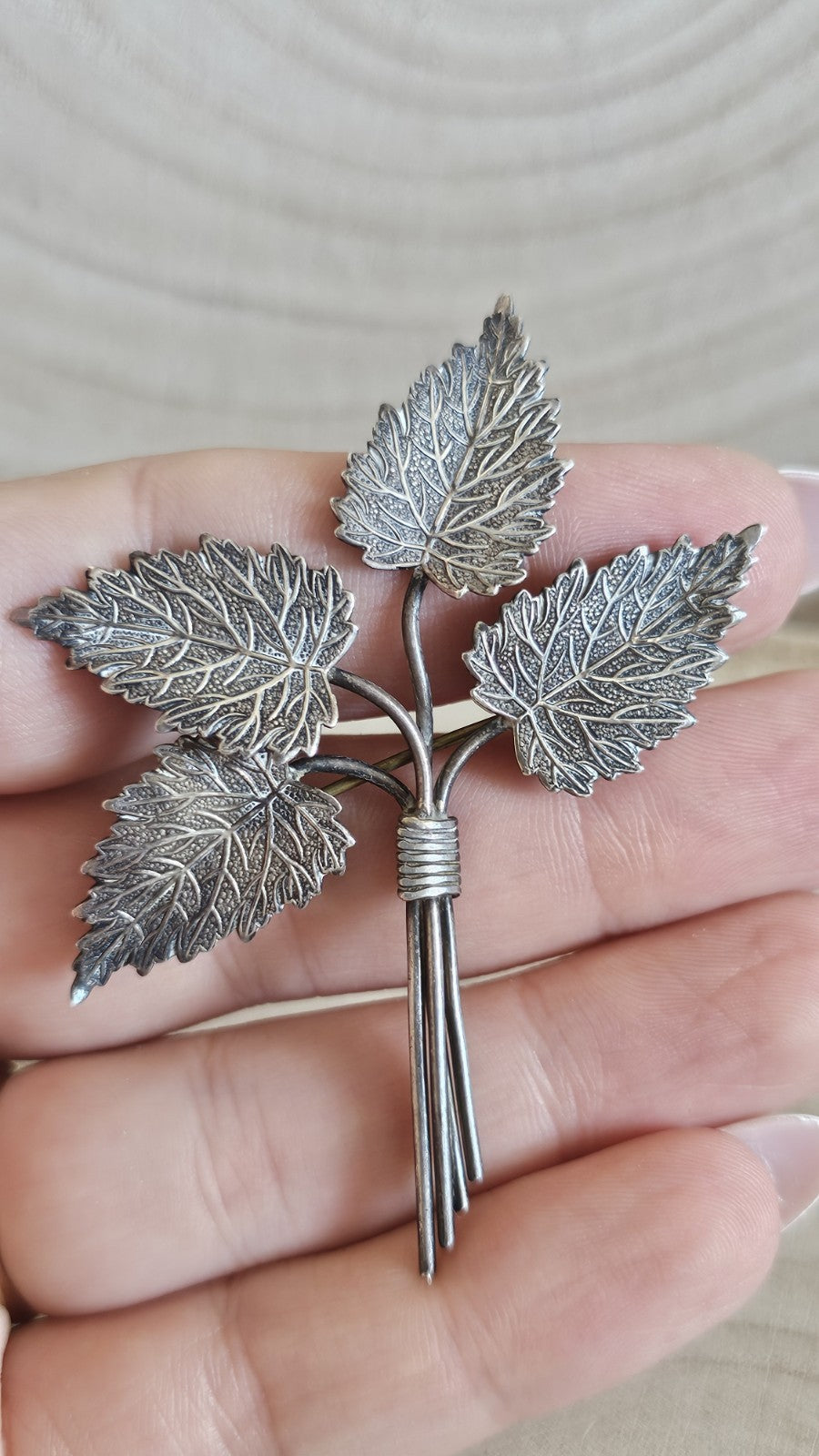 Vintage Silver Leaf Bouquet Brooch Stamped SILVER Botanical Leaves 6.46g