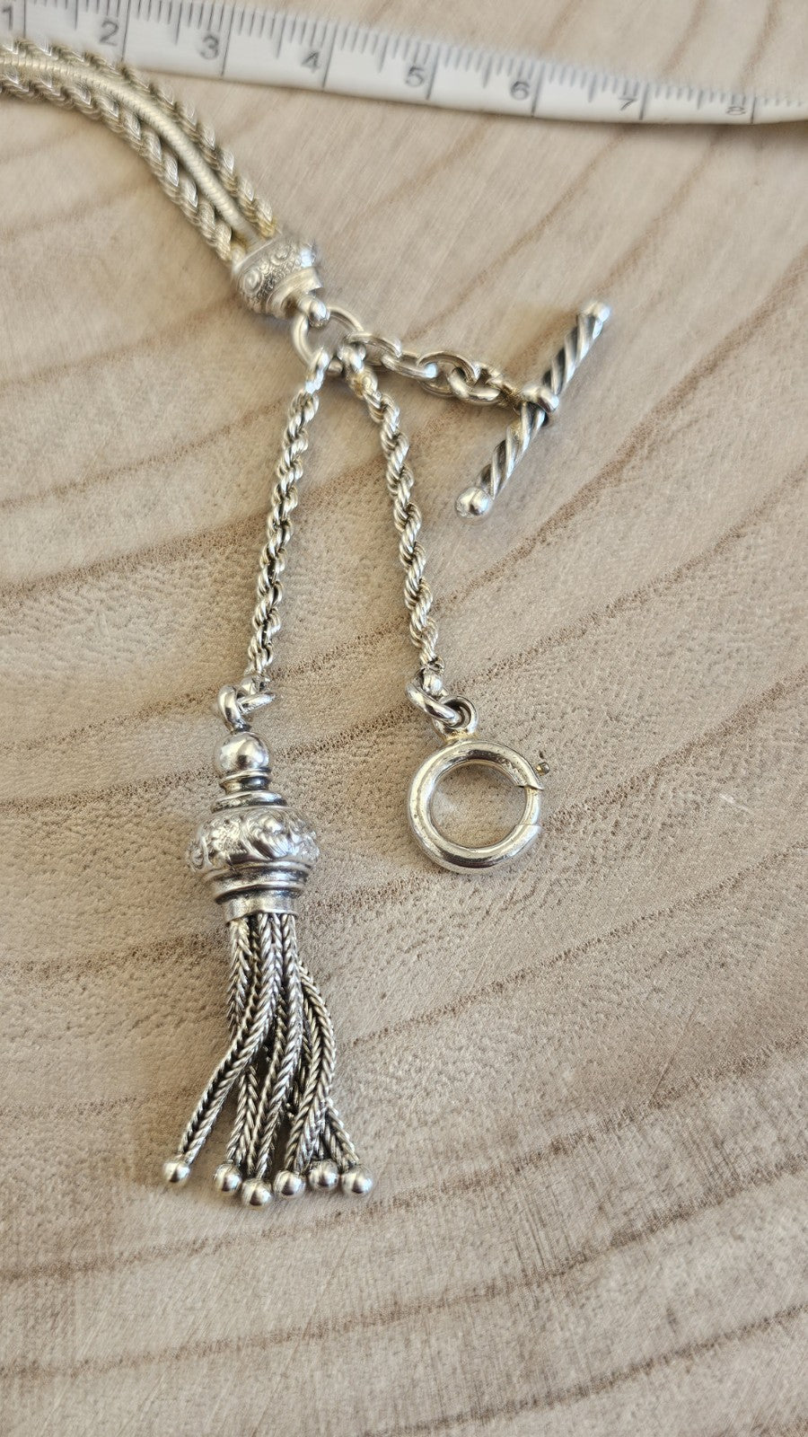 Antique Victorian 900 Silver Albertina Watch Chain Bracelet Tassel 17.88g