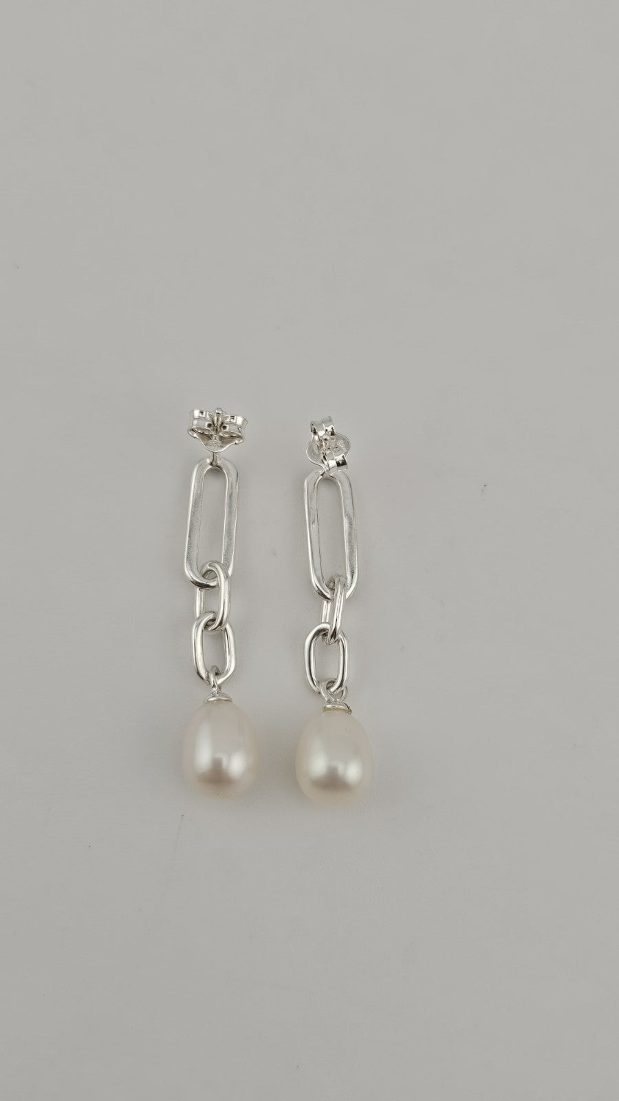 925 Sterling Silver Pearl Drop Dangle Earrings – New Boxed, 33mm length 