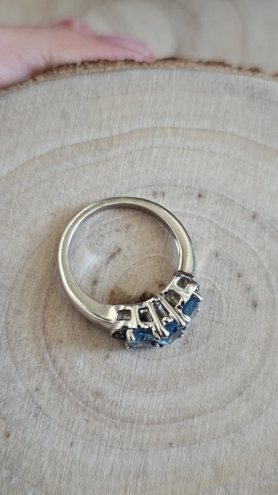 925 Sterling Silver Blue Topaz & Zircon Trilogy Ring Size L 1/2 TGGC