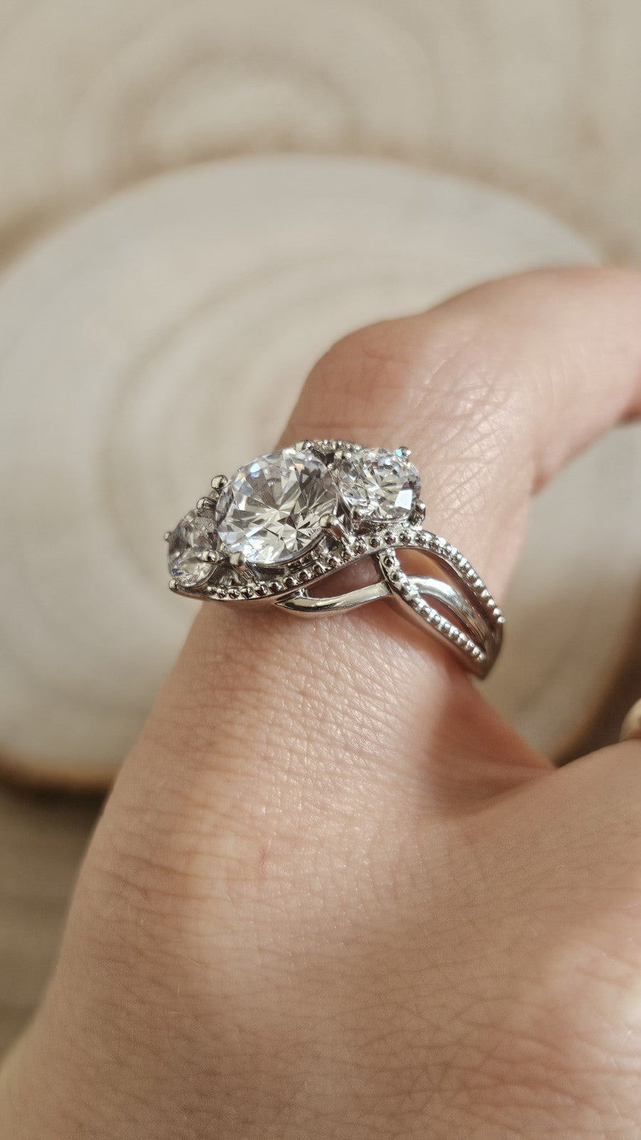 925 Sterling Silver Three Stone CZ Trilogy Crossover Ring – Size O – 4.95g
