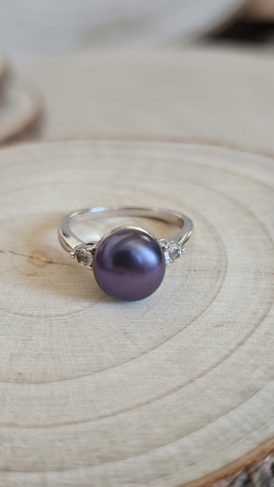 TGGC 925 Sterling Silver Peacock Pearl & Zircon Ring Size P 1/2
