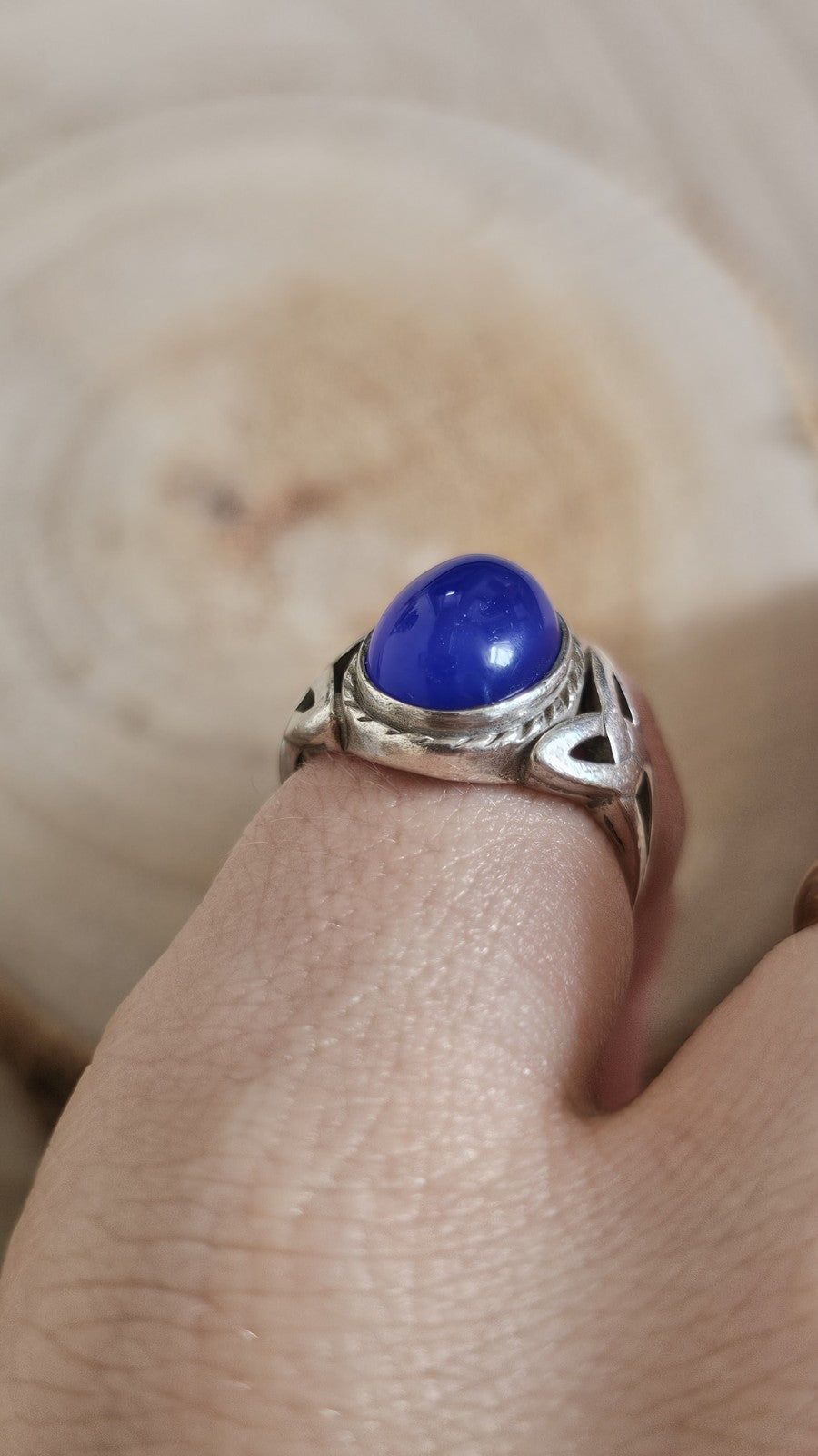 925 Sterling Silver Blue Chalcedony Cabochon Ring Size M 1/2 4.88g