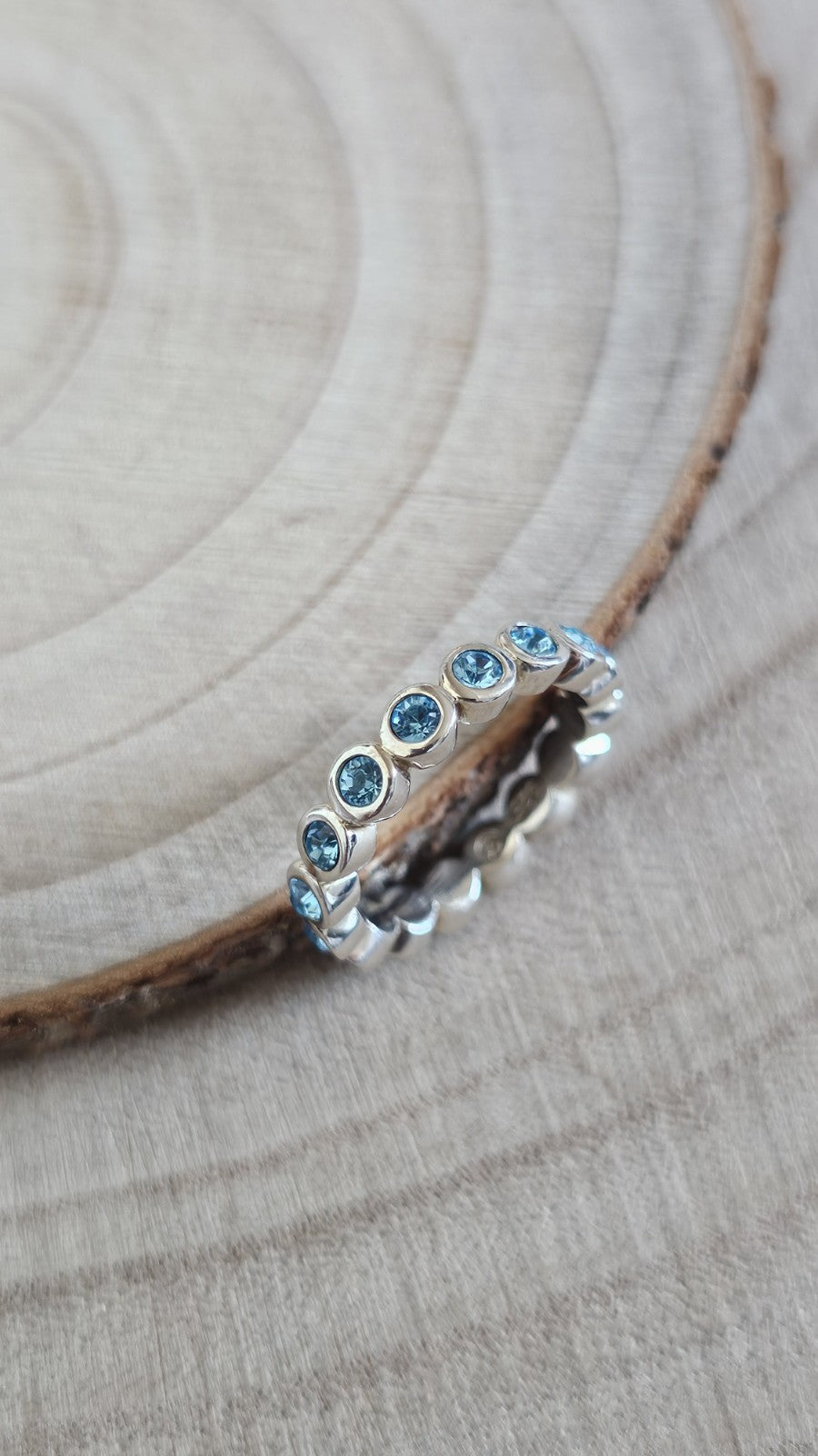 925 Sterling Silver Blue Topaz Full Eternity Ring Size M 4.33g