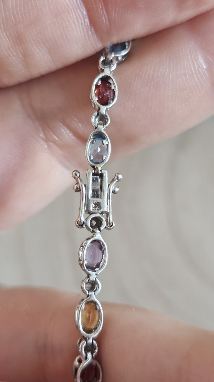 925 Sterling Silver Multi Gemstone Bracelet Garnet Amethyst Topaz 8inches