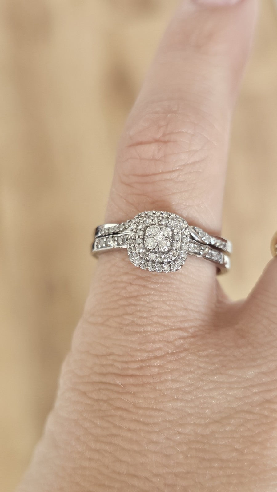 💍 9ct White Gold Natural Diamond Bridal Ring Set – Size S 💎