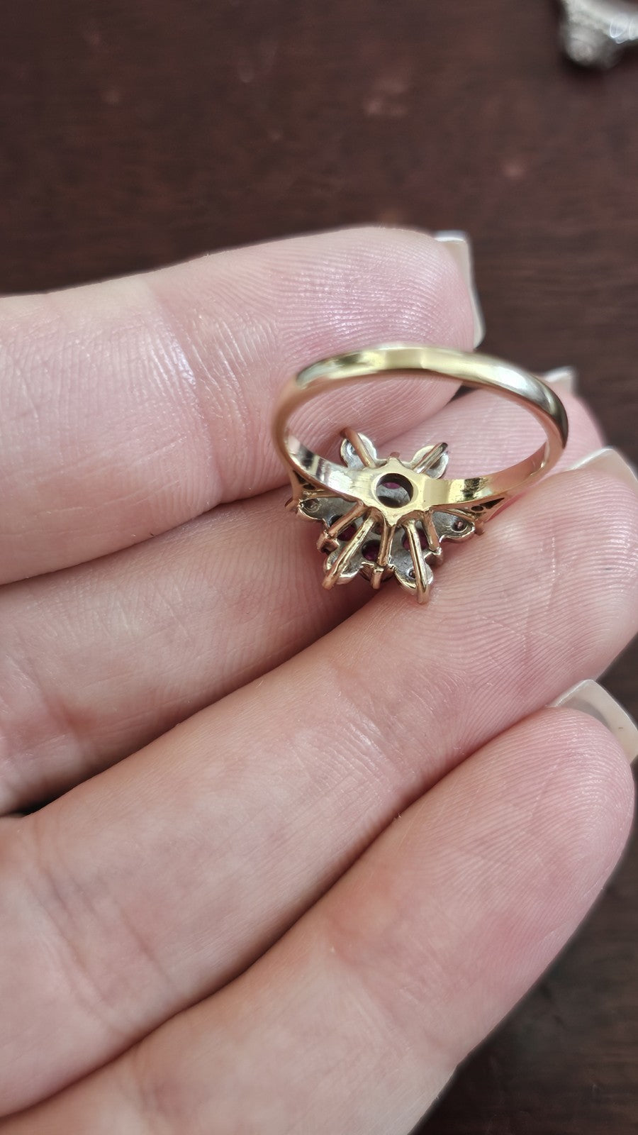 Vintage 9ct Yellow Gold Natural Ruby & Diamond Cluster Ring | Size N