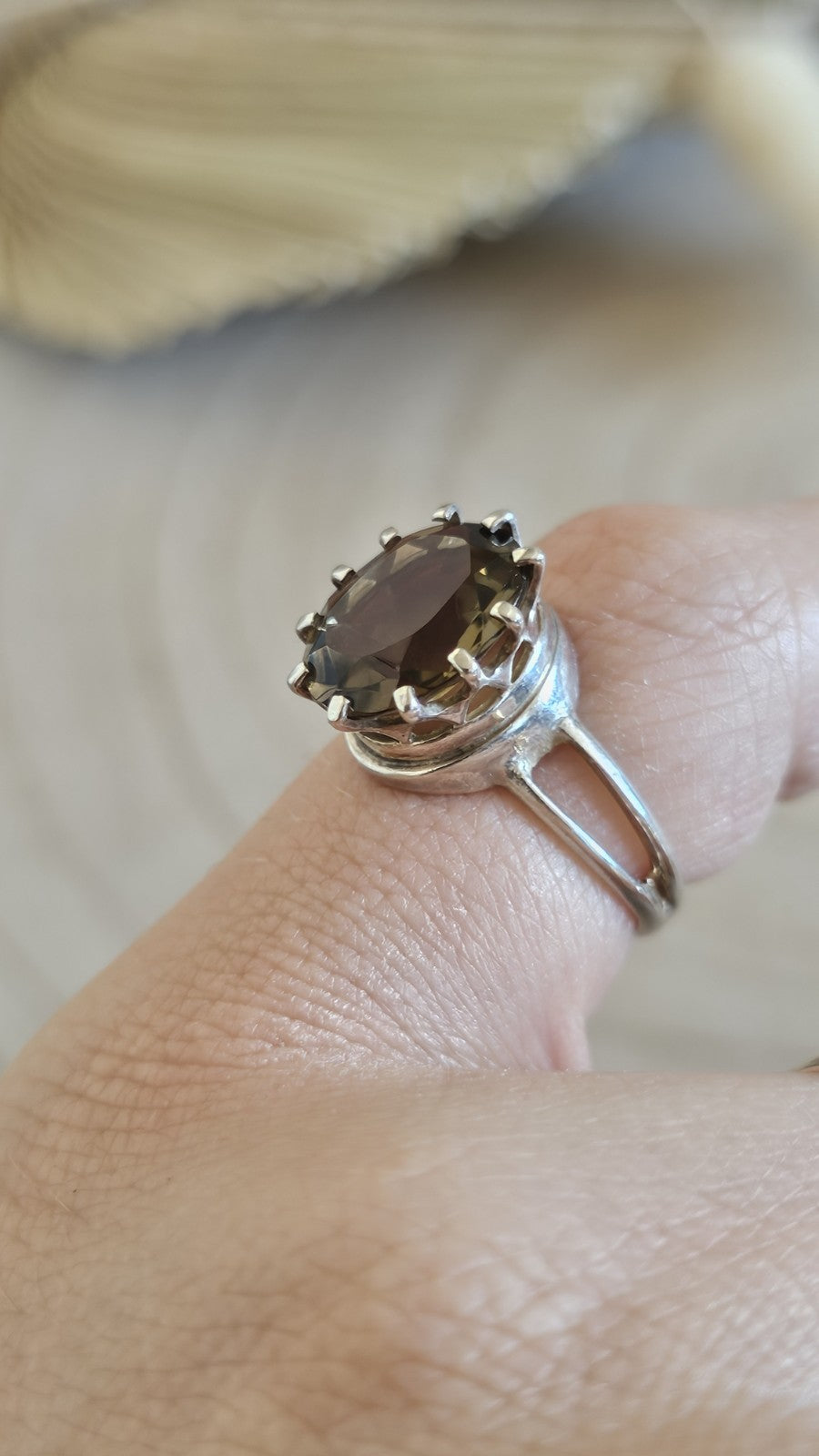 925 Sterling Silver Smoky Quartz Oval Solitaire Ring Size M 1/2 Hallmarked