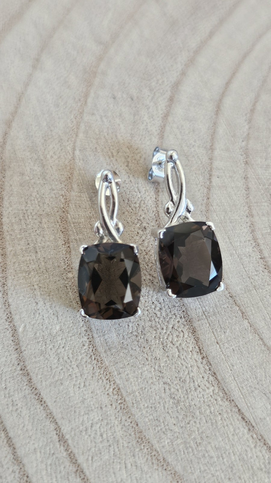 925 Sterling Silver TGGC Smoky Quartz Drop Earrings 5.78g 24mm