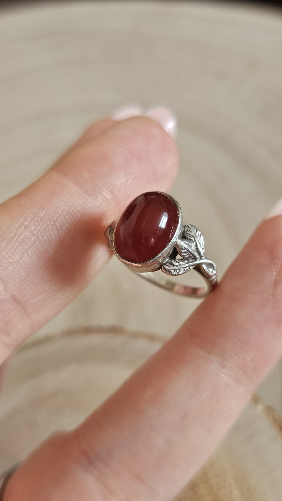 Vintage Sterling Silver Carnelian Cabochon Ring Size M 1/2 Stamped SILVER
