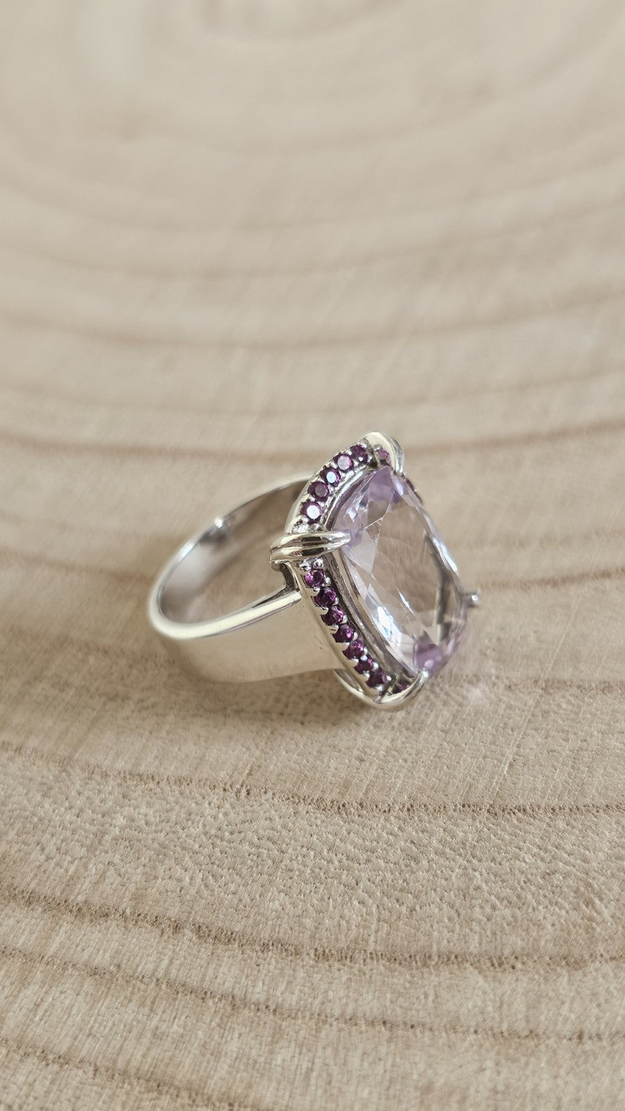 925 Sterling Silver Amethyst & Rhodolite Garnet Statement Ring–Size N 1/2- 7.27g