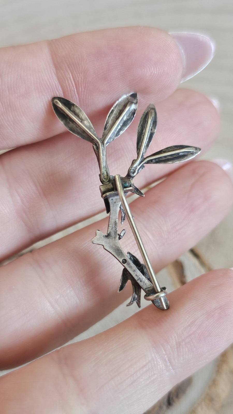 Vintage Silver Swallow Bird & Leaf Branch Brooch Pin 47mm 2.82g